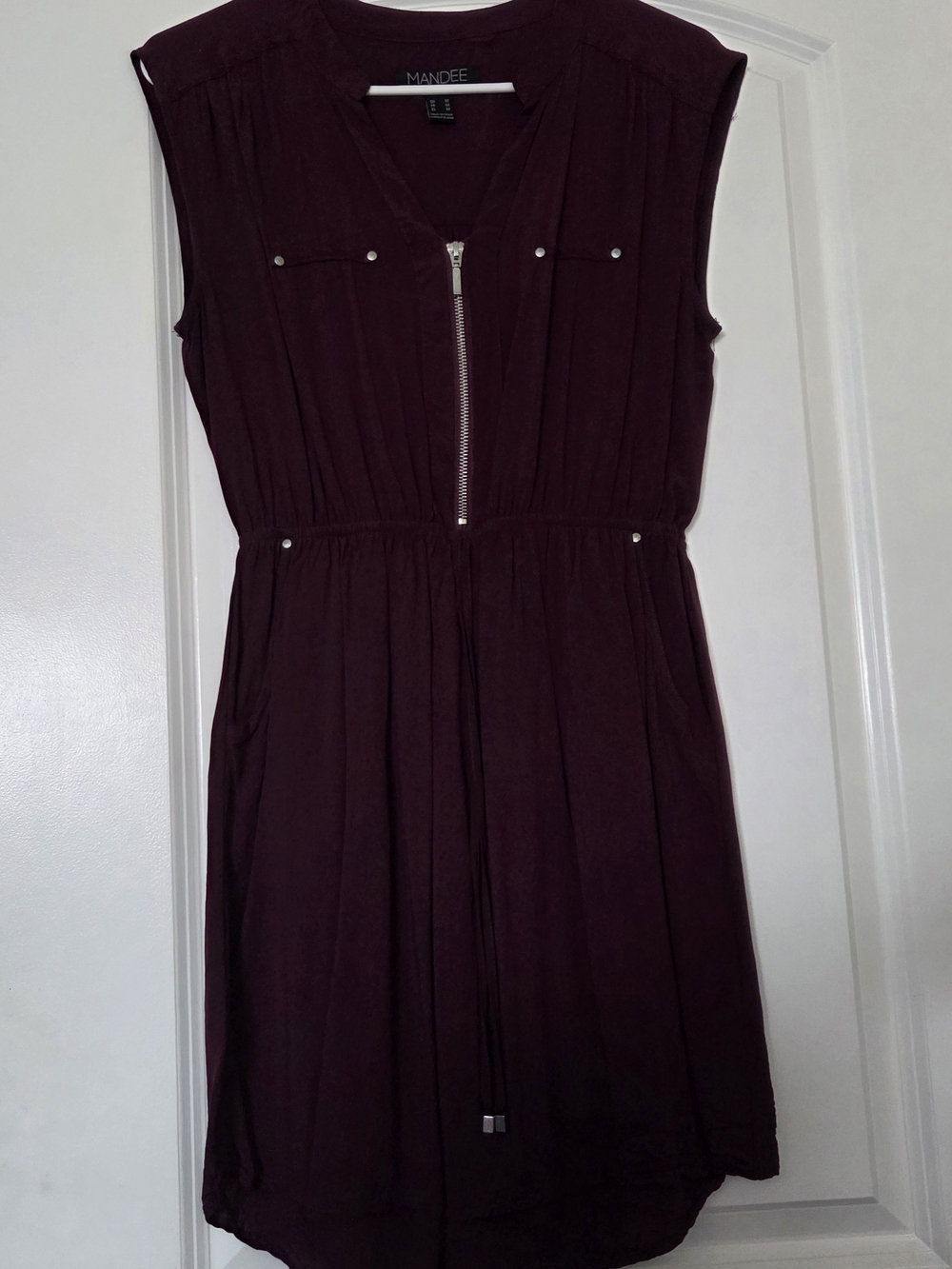 Mandee Sleeveless Zip-Front Midi Dress in Deep Burgundy